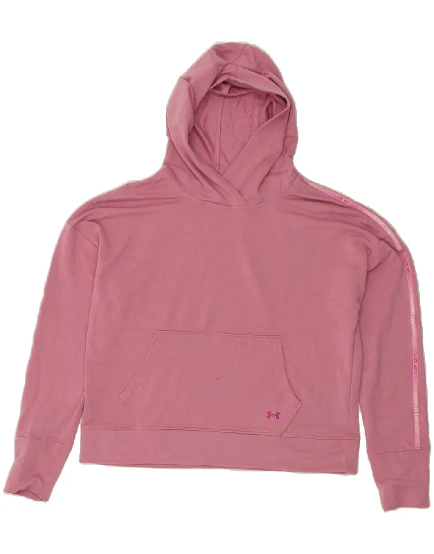 UNDER ARMOUR Womens Crop Hoodie Jumper UK 14 Medium Pink Polyester Hoodie with Double Zipper Versatile Adjustable