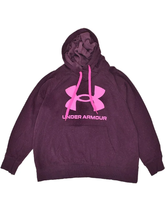 UNDER ARMOUR Womens Graphic Hoodie Jumper IT 48/50 XL Purple Flecked Hoodie with Camouflage Military Edgy