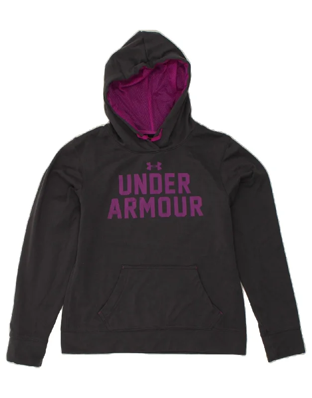 UNDER ARMOUR Womens Graphic Hoodie Jumper UK 10 Small Grey Polyester Hoodie with Rhinestones Sparkly Elegant