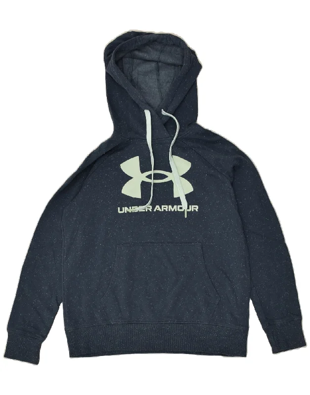 UNDER ARMOUR Womens Graphic Hoodie Jumper UK 10 Small Navy Blue Flecked Hoodie Dress Longline Feminine