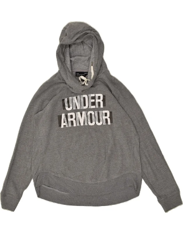 UNDER ARMOUR Womens Graphic Hoodie Jumper UK 14 Medium Grey Cotton Oversized Hoodie Comfort Casual