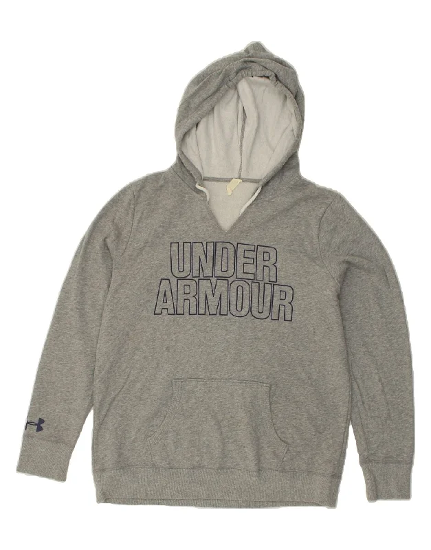 UNDER ARMOUR Womens Graphic Hoodie Jumper UK 16 Large Grey Cotton Hoodie with Pastel Soft Subtle