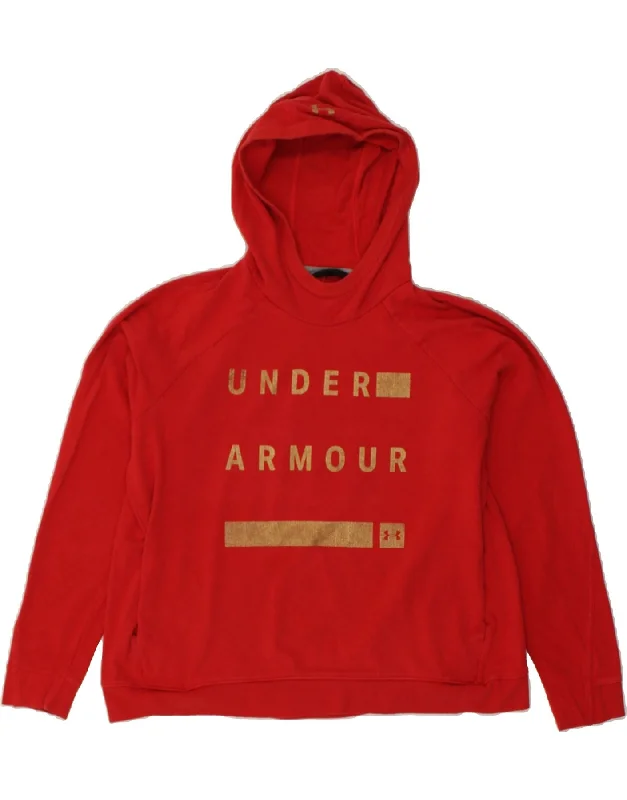 UNDER ARMOUR Womens Graphic Hoodie Jumper UK 20 2XL Red Hoodie with Relaxed Fit Easy Casual