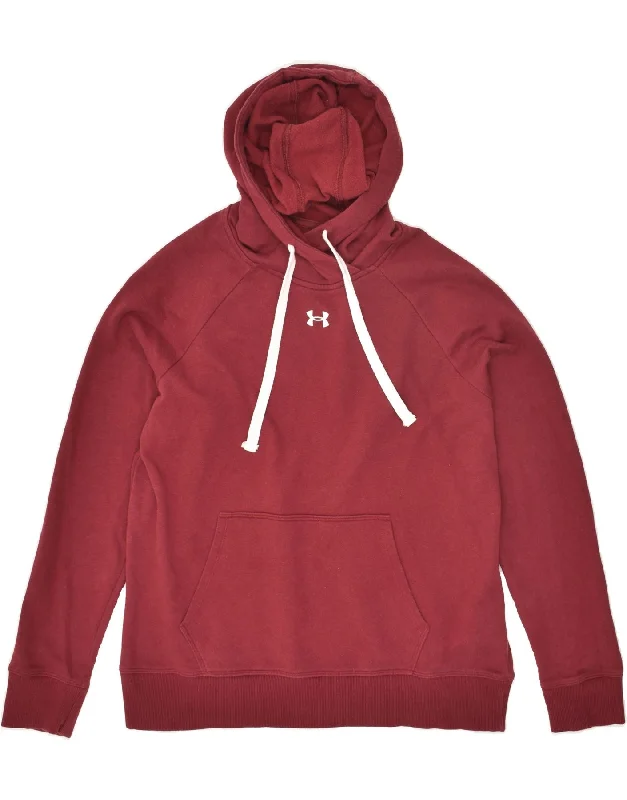 UNDER ARMOUR Womens Hoodie Jumper UK 14 Medium Burgundy Cotton Hoodie with High Neck Warm Protective