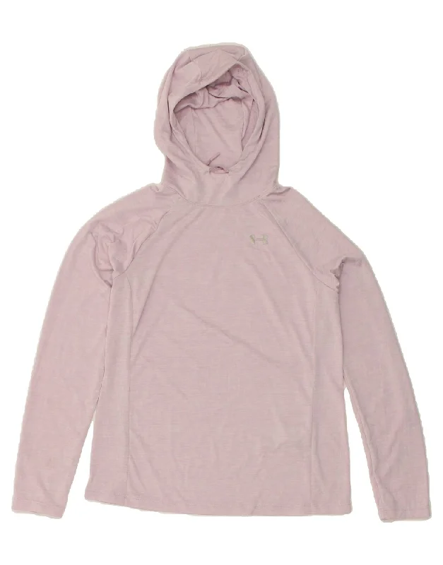 UNDER ARMOUR Womens Hoodie Jumper UK 14 Medium Pink Polyester Hoodie with Button Classic Timeless