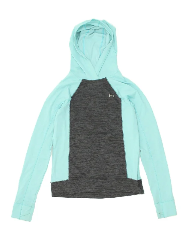 UNDER ARMOUR Womens Hoodie Jumper UK 6 XS Blue Colourblock Hoodie with Stripes Bold Sporty