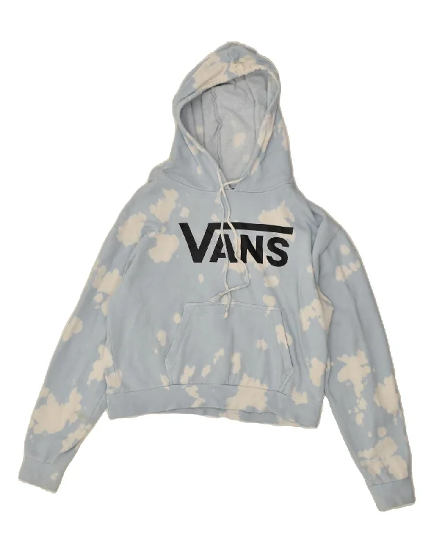 VANS Womens Crop Graphic Hoodie Jumper UK 10 Small Blue Tie Dye Cotton Hoodie with Camouflage Military Edgy