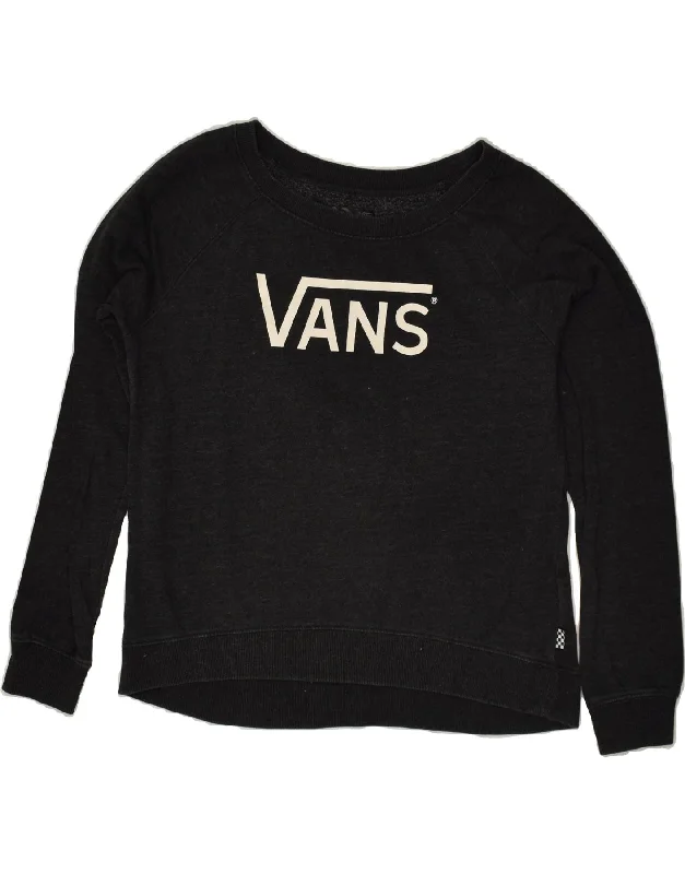 VANS Womens Graphic Sweatshirt Jumper UK 14 Medium Black Cotton Hoodie with Gradient Ombre Colorful