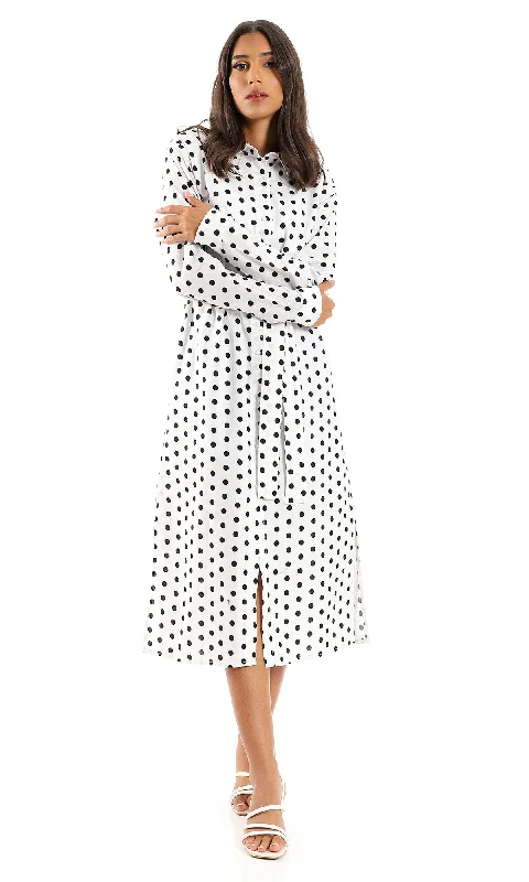 98198 Full Buttoned Cotton Maxi Dress - White & Black Fashionable Sheer Maxi Dress