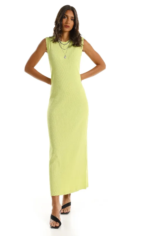 98949 Slim Fit Maxi Dress In Solid Lime Green Trendy Off-Shoulder Ruffle Maxi Dress