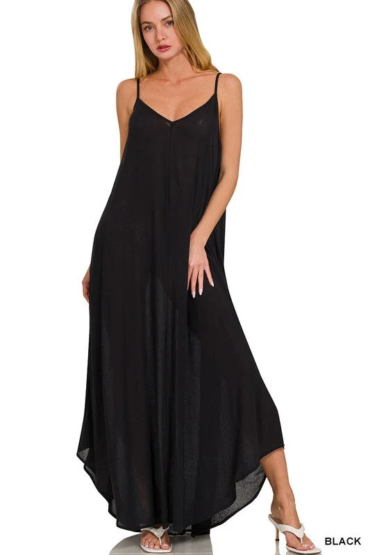 / A Wave Of Beauty Black Crinkle Maxi Dress (Size Small) Stylish Off-Shoulder Maxi Dress