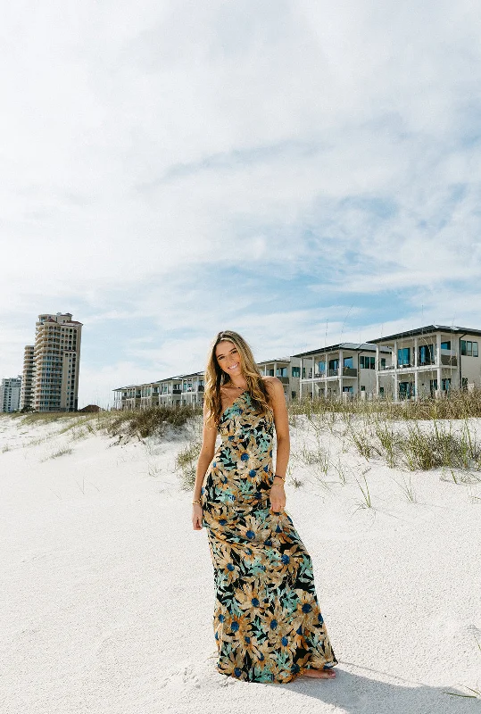 All For Florals Maxi Dress  - Black Multi Classic Strapless Maxi Dress