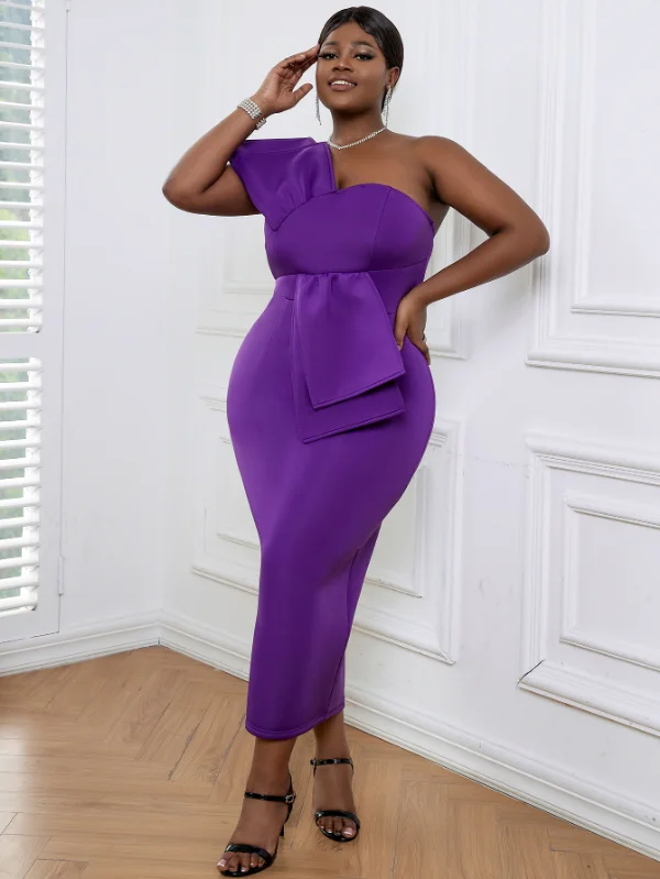 AOMEI Sexy One Shoulder Strappy Purple Maxi Dress Comfortable Fit-and-Flare Maxi Dress