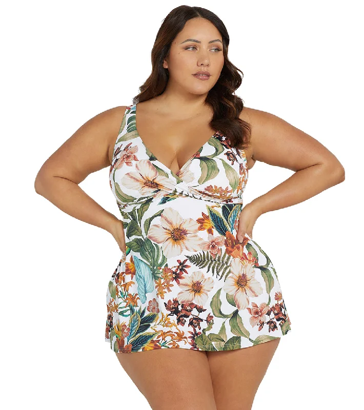 Artesands Woman's Plus Size Into The Saltu Delacroix Swim Dress (Multifit D-G Cup) White Sleek Racerback Swimsuit