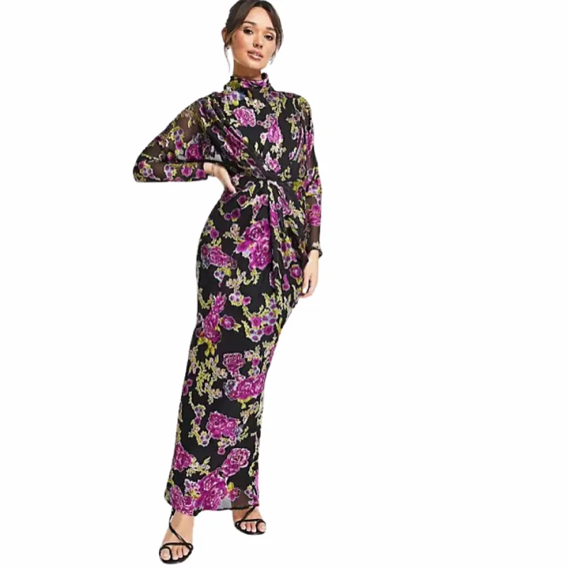 ASOS -  Floral Printed Maxi Dress With Batwing Sleeve And Wrap Waist Trendy Short Sleeve Maxi Dress