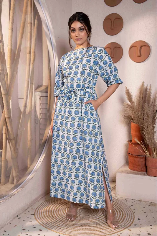 Aurora - Floral Printed Maxi Dress Comfortable Long-Sleeve Maxi Dress