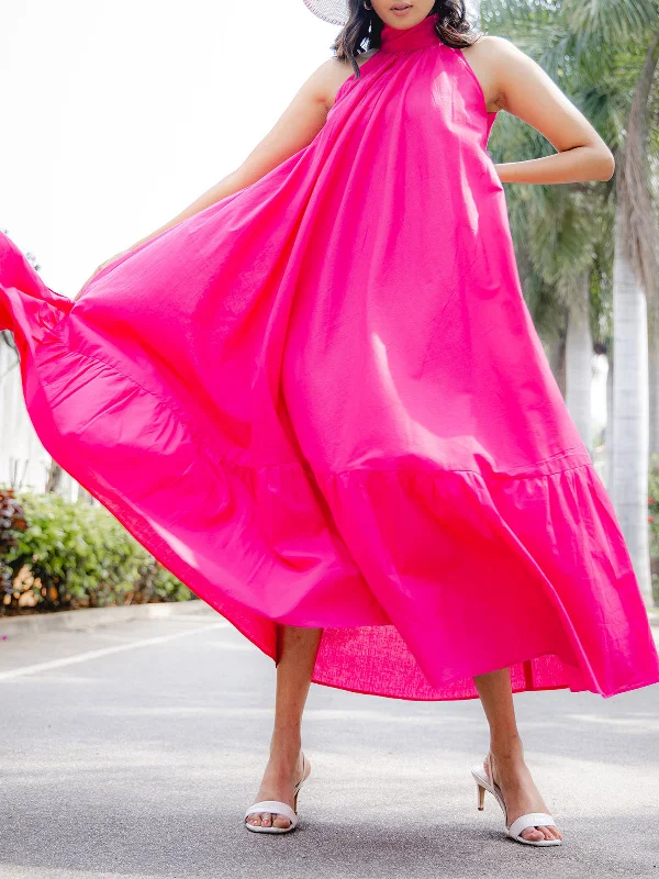 Back-Tie Maxi Dress Pink Fashionable Halter Neck Maxi Dress