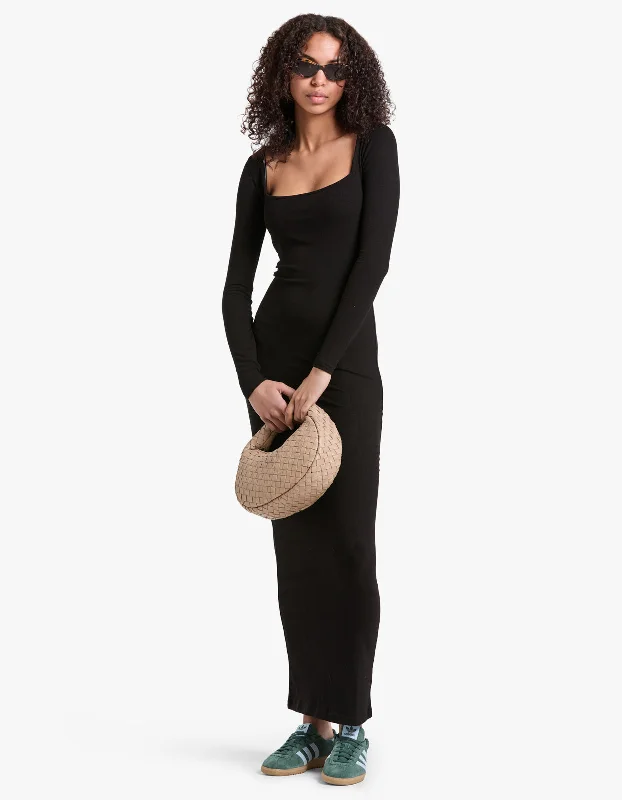 Nina Square Neck Maxi Dress - Black Comfortable Pleated Maxi Dress