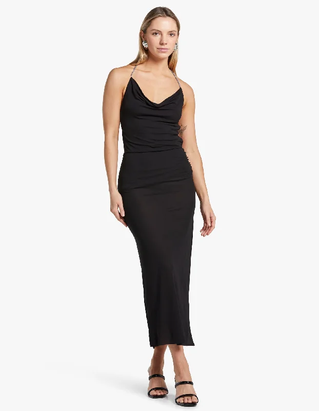 Lexie Cowl Maxi Dress - Black Trendy Maxi Dress with Belt