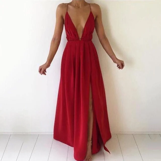 Bigsweety Sexy Maxi Dress Women Long Dress Summer Bandage Slit Dress Stylish Maxi Dress with Frills