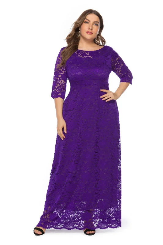 Blue Zone Planet |  Laura's Plus Size Elegant Lace Maxi Dress Comfortable Fit-and-Flare Maxi Dress