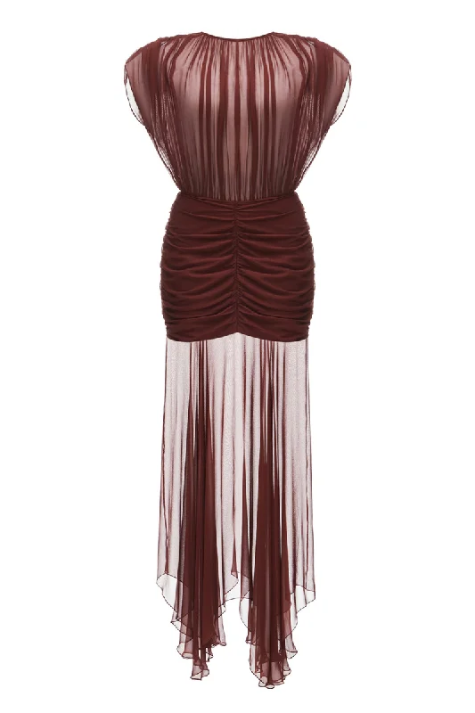 BORDO CHIFFON MAXI DRESS Comfortable Maxi Dress with Slits