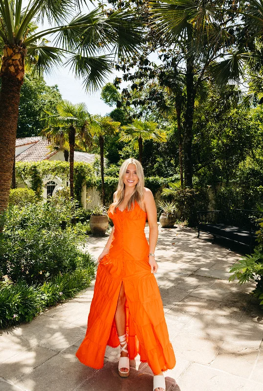 Bree Maxi Dress - Red Orange Fashionable Maxi Dress with Fringe