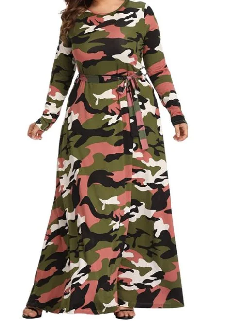 Camo Print Maxi Dress Comfortable Ruffle Maxi Dress