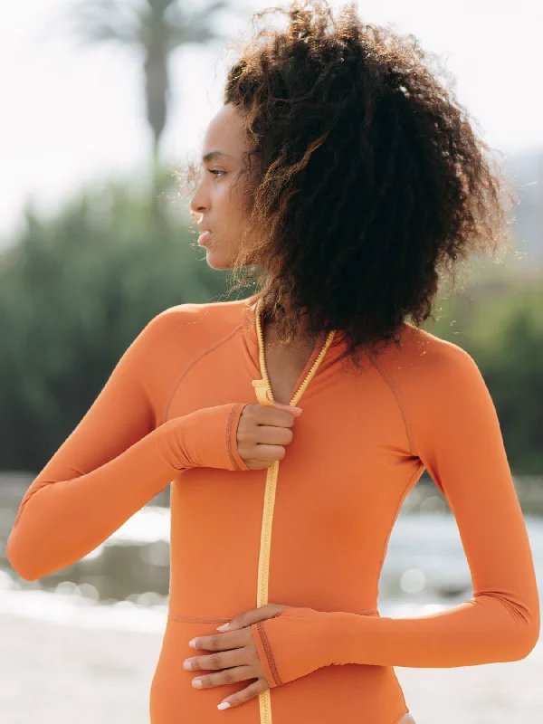 WOMEN'S ONE PIECE LONG SLEEVE SWIMSUIT - COPPER (RUNS SMALL) Adjustable Swim Top