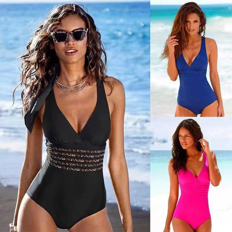 Covering Belly Thin Exposed Back Sexy Pure Color Bikini One Piece Swimsuit Sporty Racerback Swimsuit