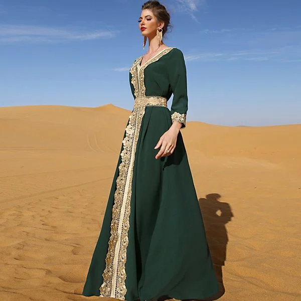 Dark green Maxi dress embroidered lace elegant dress Fashionable Button-Down Maxi Dress