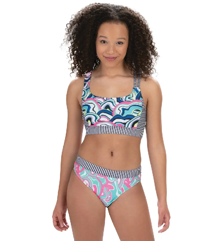 Dolfin Uglies Women's Asymmetrical Two Piece Work Out Swimsuit Off Beat/Ripple Sporty Swim Shorts