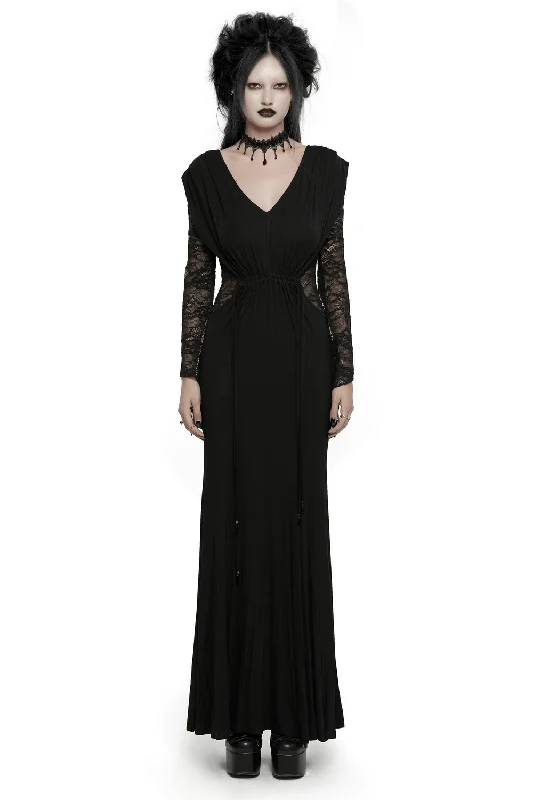 Elegant Gothic Lace Sleeved Maxi Dress for Women Fashionable Chiffon Tiered Maxi Dress