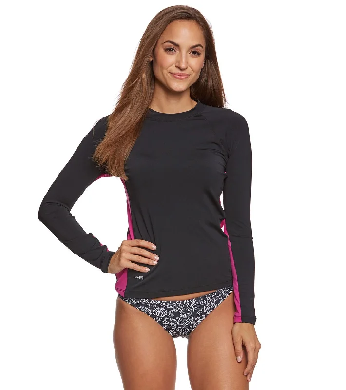 EQ Swimwear Poly L/S Rash Guard Black/Fuscia Mesh Panel Swimwear