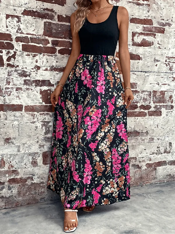 Floral Scoop Neck Sleeveless Maxi Dress Cozy Cold-Shoulder Maxi Dress