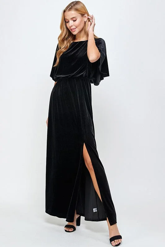 #: Formal Attire Only Black Velvet Maxi Dress (Size Small) Fashionable Sheer Maxi Dress