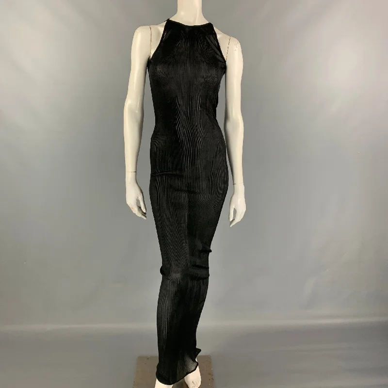 GIVENCHY Fall '21 Size One Size Black Ribbed Silk Maxi Dress Comfortable Maxi Dress with Sleeves