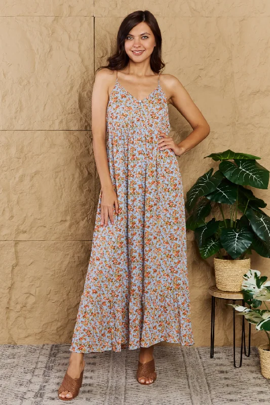 Take Your Chances Full Size Floral Halter Neck Maxi Dress Trendy Maxi Dress with Belt