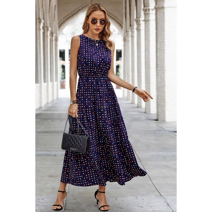 / Its A Date Navy Print Sleeveless Maxi Dress (Size Small) Elegant Lace Maxi Dress