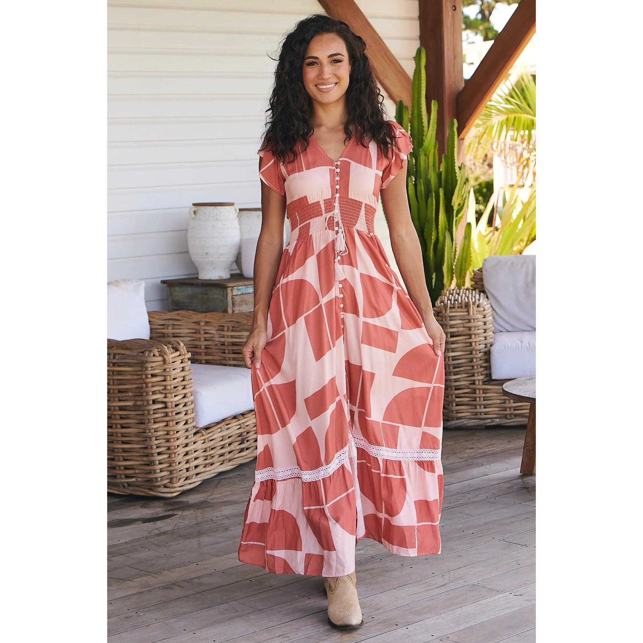 JAASE Cali Print Romi Maxi Dress Trendy Satin Maxi Dress