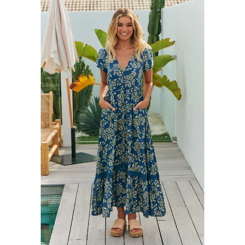 JAASE Day Dream Sea Print Carmen Maxi Dress Fashionable Asymmetrical Maxi Dress