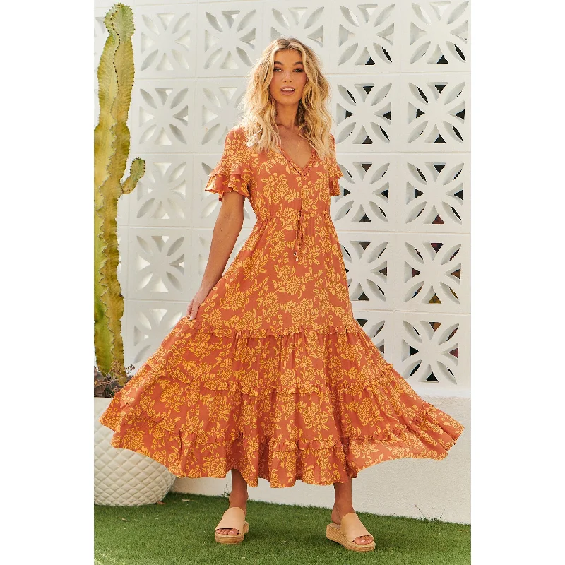 JAASE Day Dream Sun Print Lennie Maxi Dress Trendy Button Front Maxi Dress