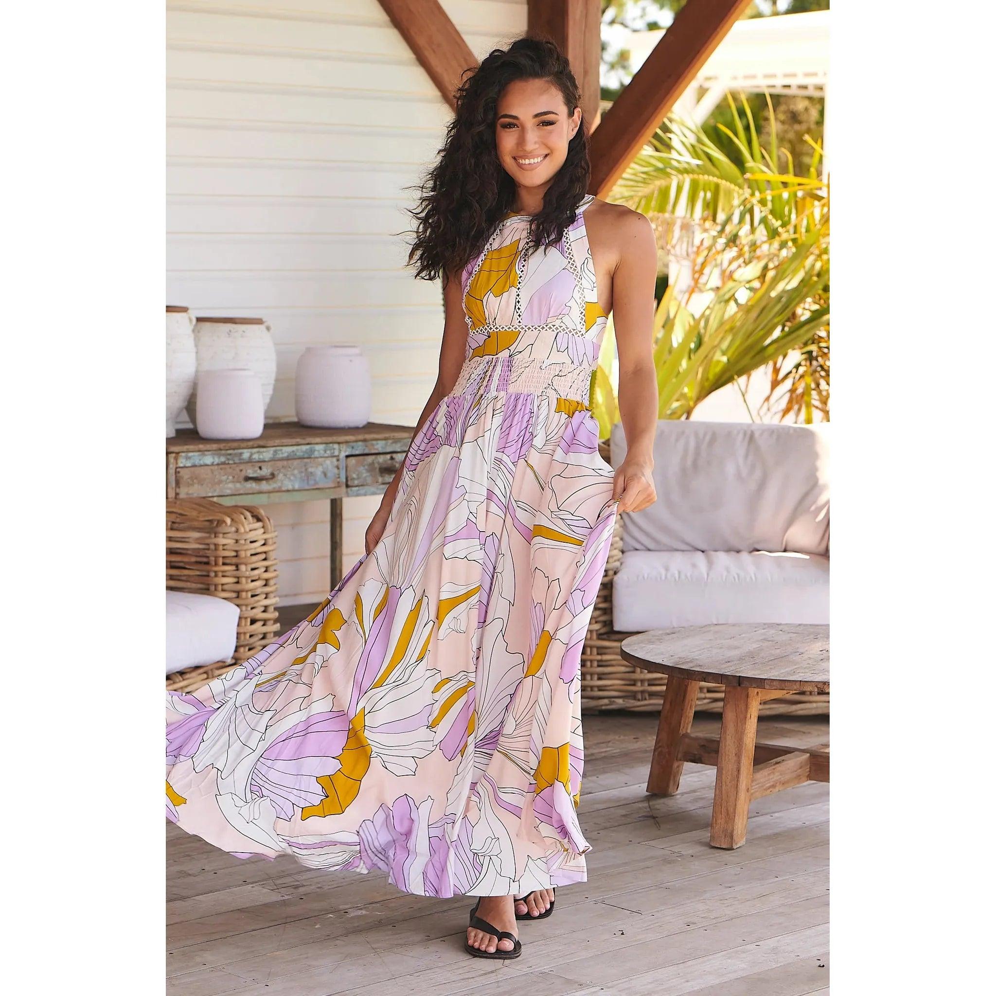 JAASE Endless Summer Lavender Swirl Maxi Dress Cozy Spaghetti Strap Maxi Dress