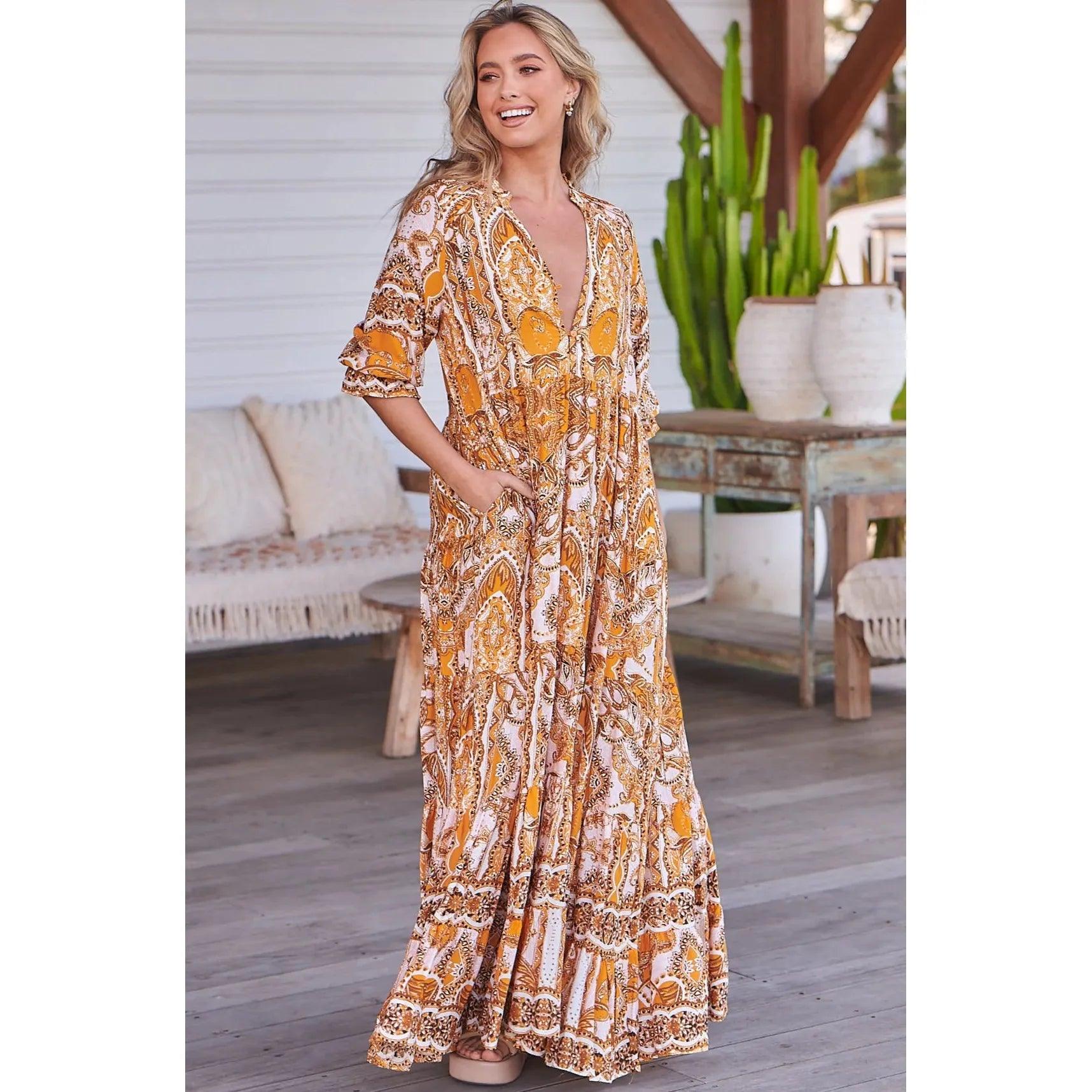 JAASE Poet Print Tillie Maxi Dress Trendy Floral Print Maxi Dress