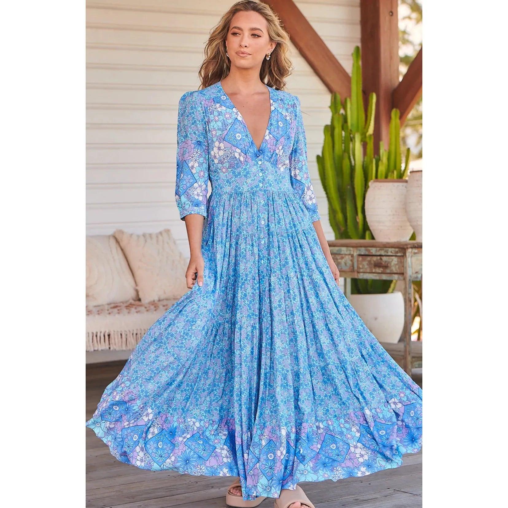 JAASE Pompeii Blue Print Berry Maxi Dress Fashionable Printed Maxi Dress