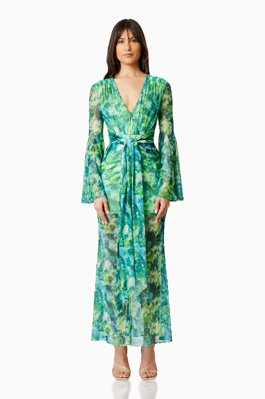 Jonquil Long Sleeve Maxi Dress In Green Comfortable Flowy Maxi Dress