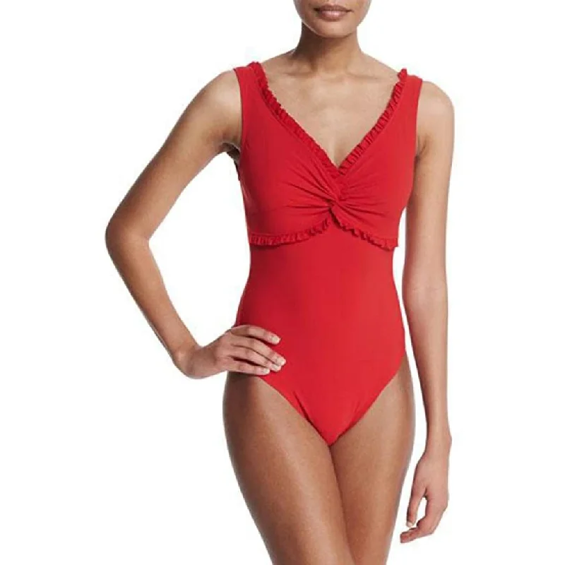 Karla Colletto Twist V-Neck Womens Once Piece Swimsuit Vintage Swimwear Look