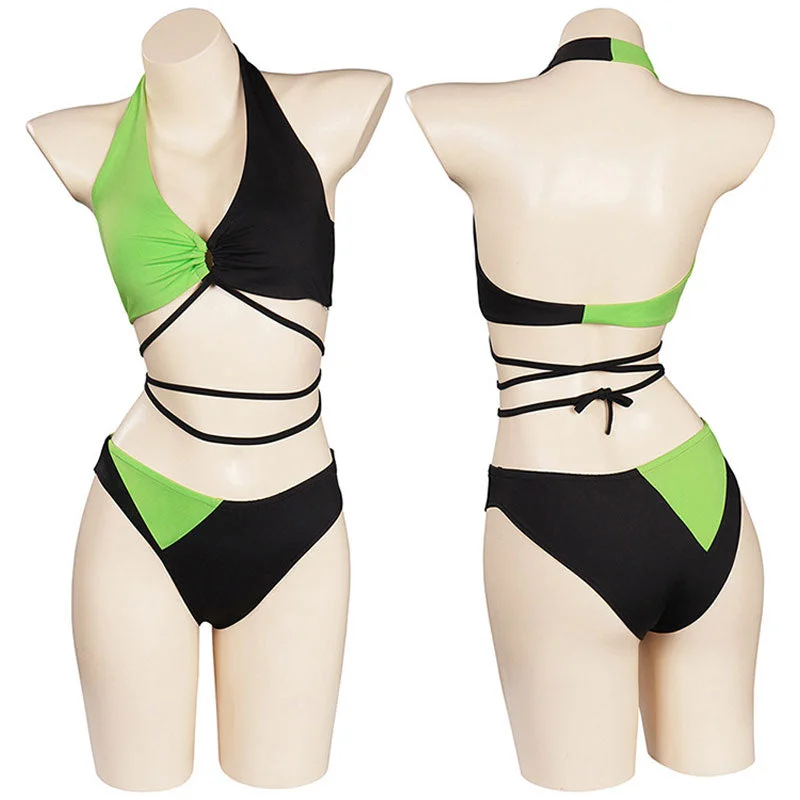 Kim Possible Shego Swimsuit Cosplay Costumes Mesh Panel Swimwear