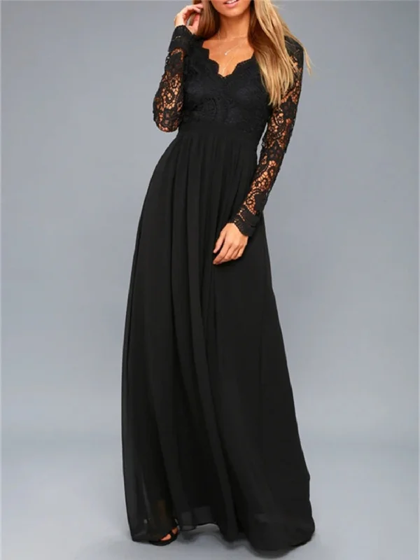 Lace Detail Backless Long Sleeve Maxi Dress Elegant Boho Maxi Dress