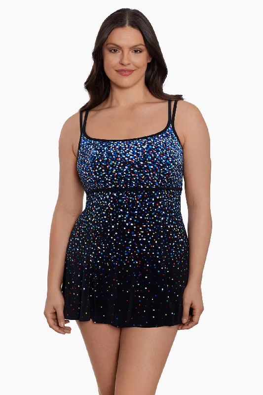 Empire Princess Seam Long Torso Swim Dress Rainbow Sprinkles Two-Piece Beachwear